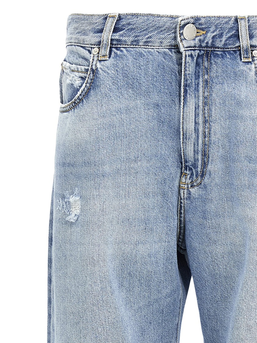 Pinko Wide-leg Palazzo Jeans With Distressing And Soft Texture In Blue