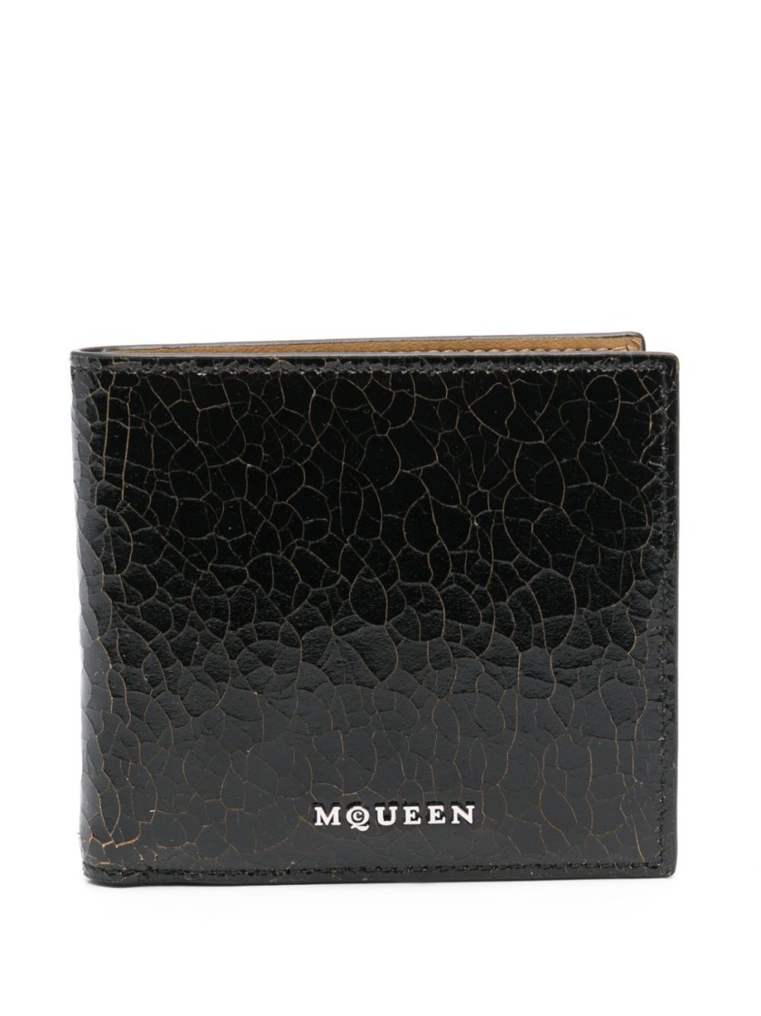 Alexander Mcqueen Bifold Wallet With Black Crackled Effect In Black