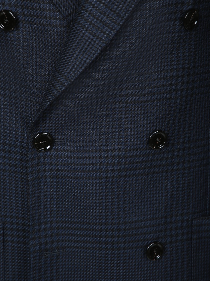 Lardini Double-breasted Tailored Black Blazer With Check Pattern In Blue