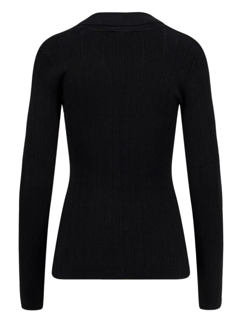 Elisabetta Franchi Deep V-neck Sweater With Gold Accent And Ribbed Texture In Black