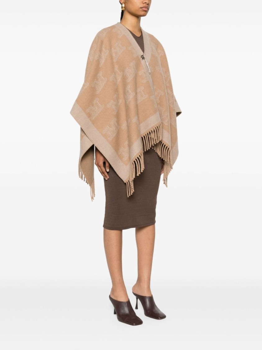 Max Mara Monogram-pattern Wool Poncho In Brown