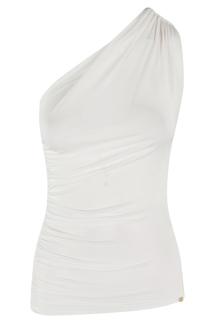 ELISABETTA FRANCHI ELISABETTA FRANCHI ONE-SHOULDER DRAPED TOP WITH TEXTURED FINISH