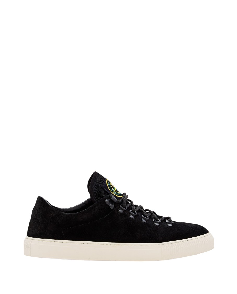 Stone Island Black Low Top Sneakers With Logo Patch On The Tongue In Suede Man In Black