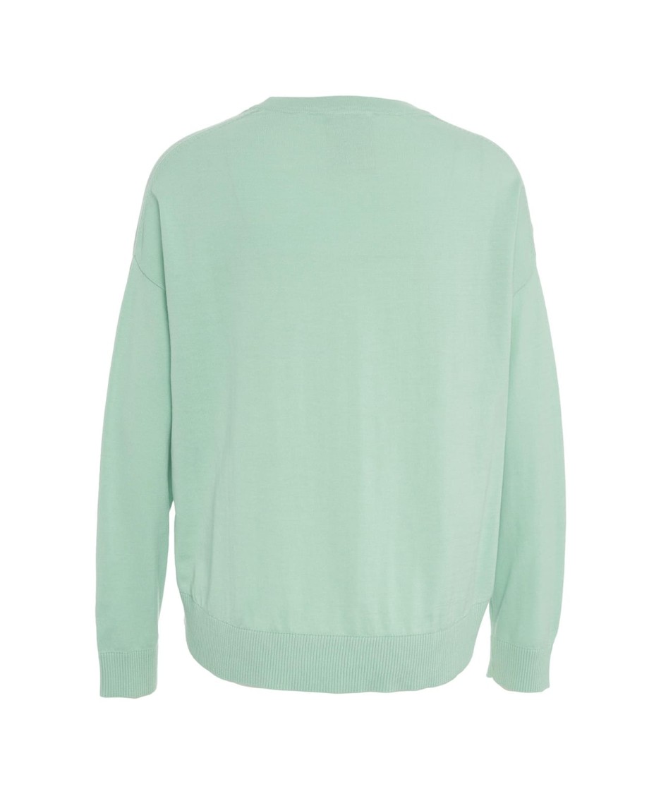SEMICOUTURE SEMI COUTURE KNIT SWEATER WITH LOGO EMBROIDERY IN RICH GREEN
