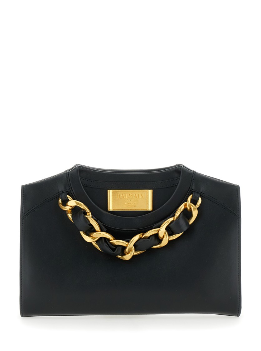 BALMAIN BALMAIN BLACK POUCH WITH LOGO PLAQUE ON THE FRONT