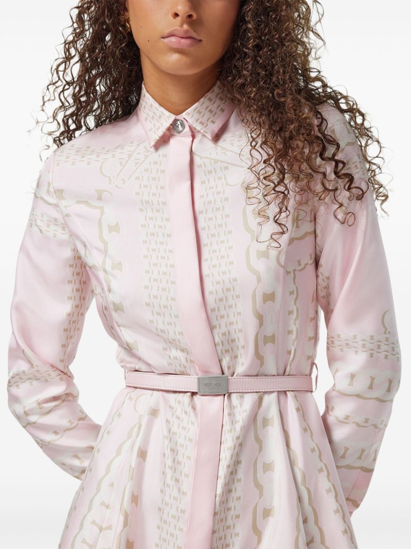 Versace Barocco Chain Pattern Mini Shirt Dress In Neutrals