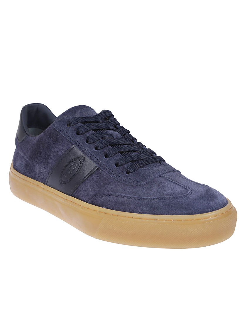 Tod's Blue Leather Low-top Sneakers With Contrasting Rubber Sole In Black