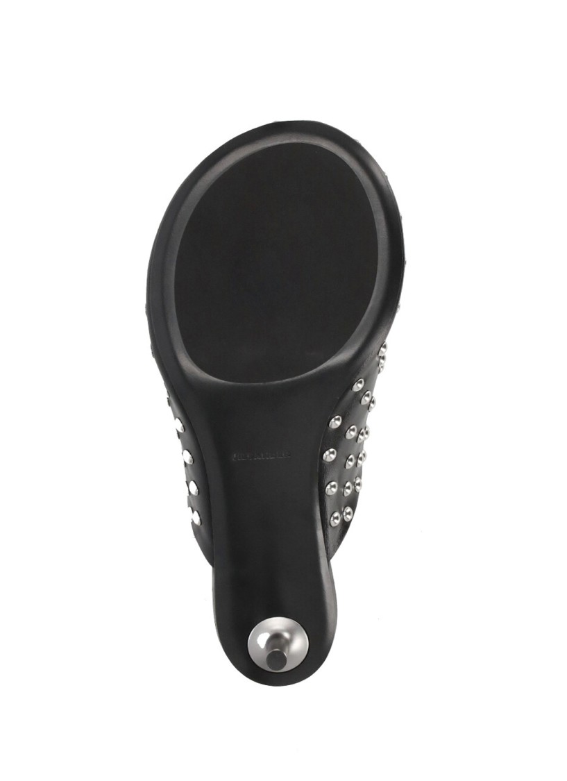 Jil Sander Black Mules With Low Heel And All-over Stud Embellishments In Leather Woman In Black