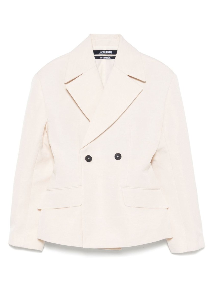 Jacquemus Ecru Double-breasted Blazer With Structured Silhouette In White