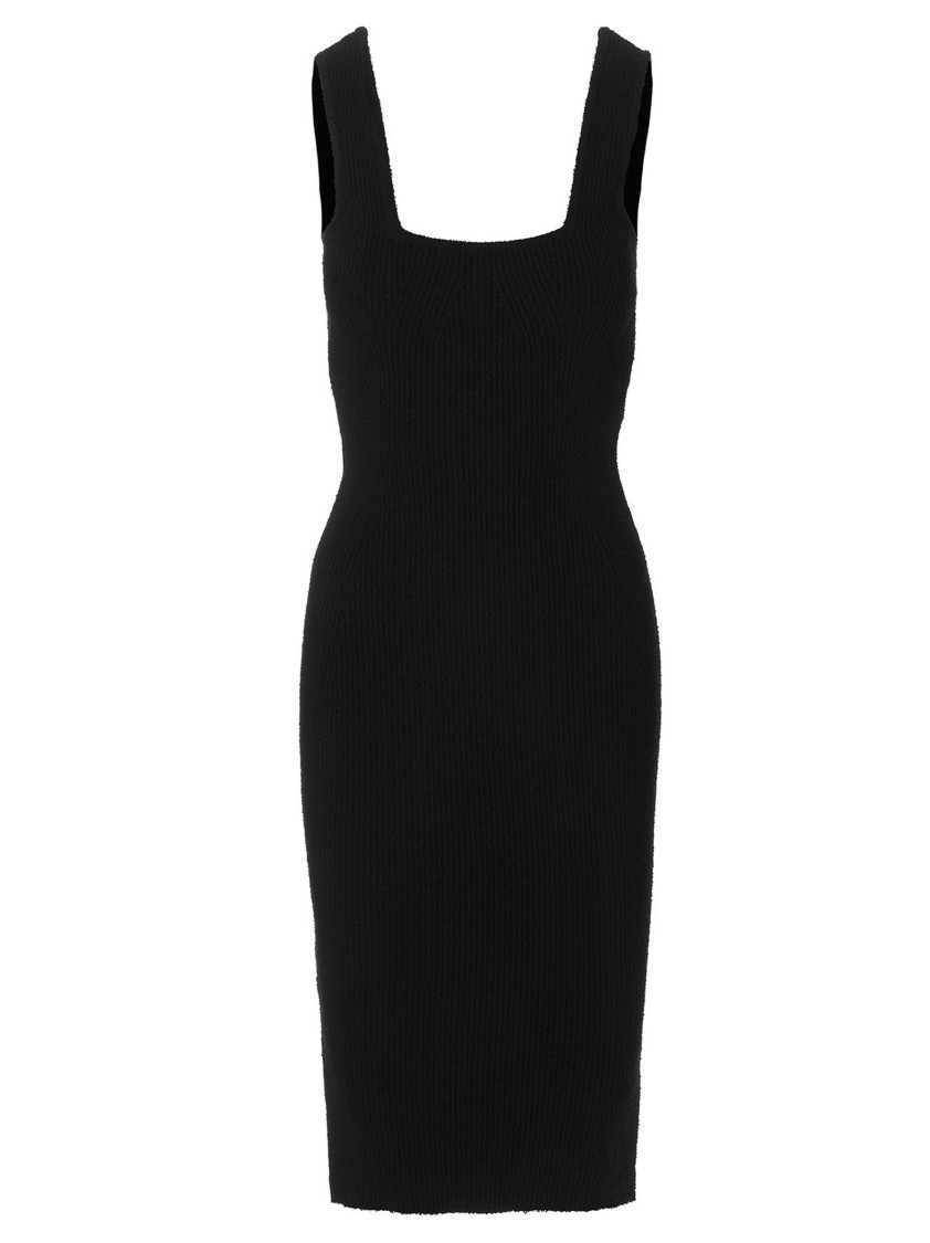 Wardrobe.nyc Textured Ribbed Knit Midi Dress With Square In Black