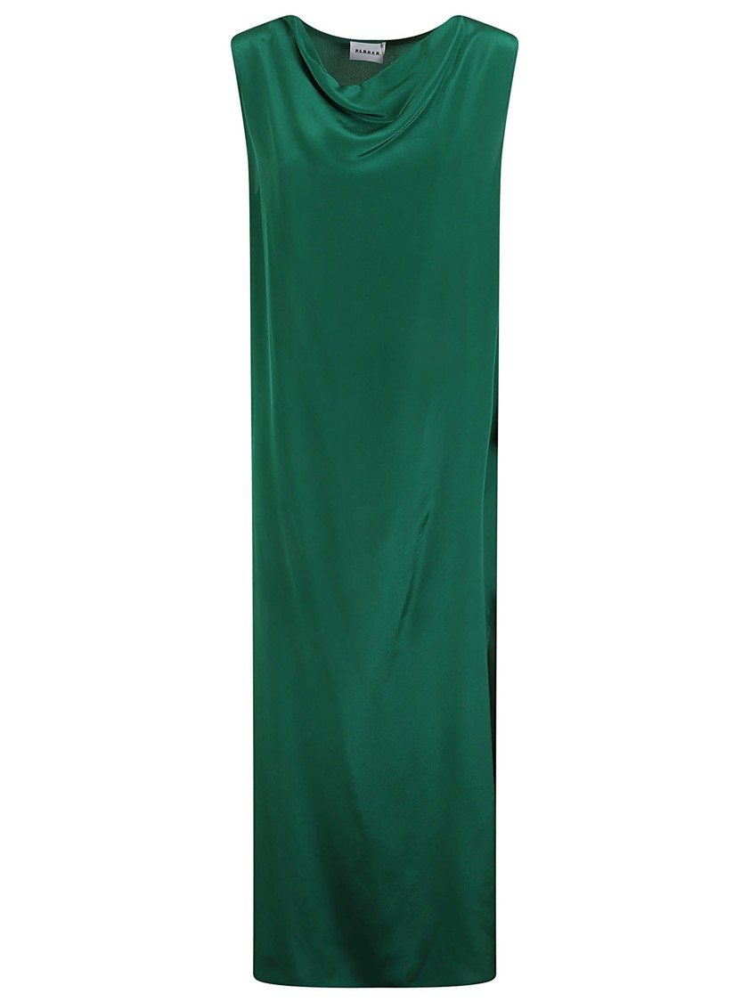 P.a.r.o.s.h . Sleeveless Green Silk Dress With Draped Neckline In Green