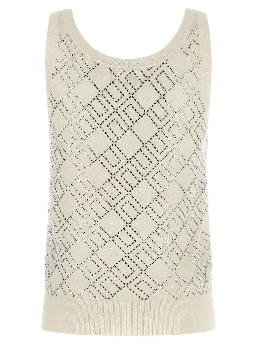 Elisabetta Franchi Crystal-embellished Merino Tank Top In Neutral