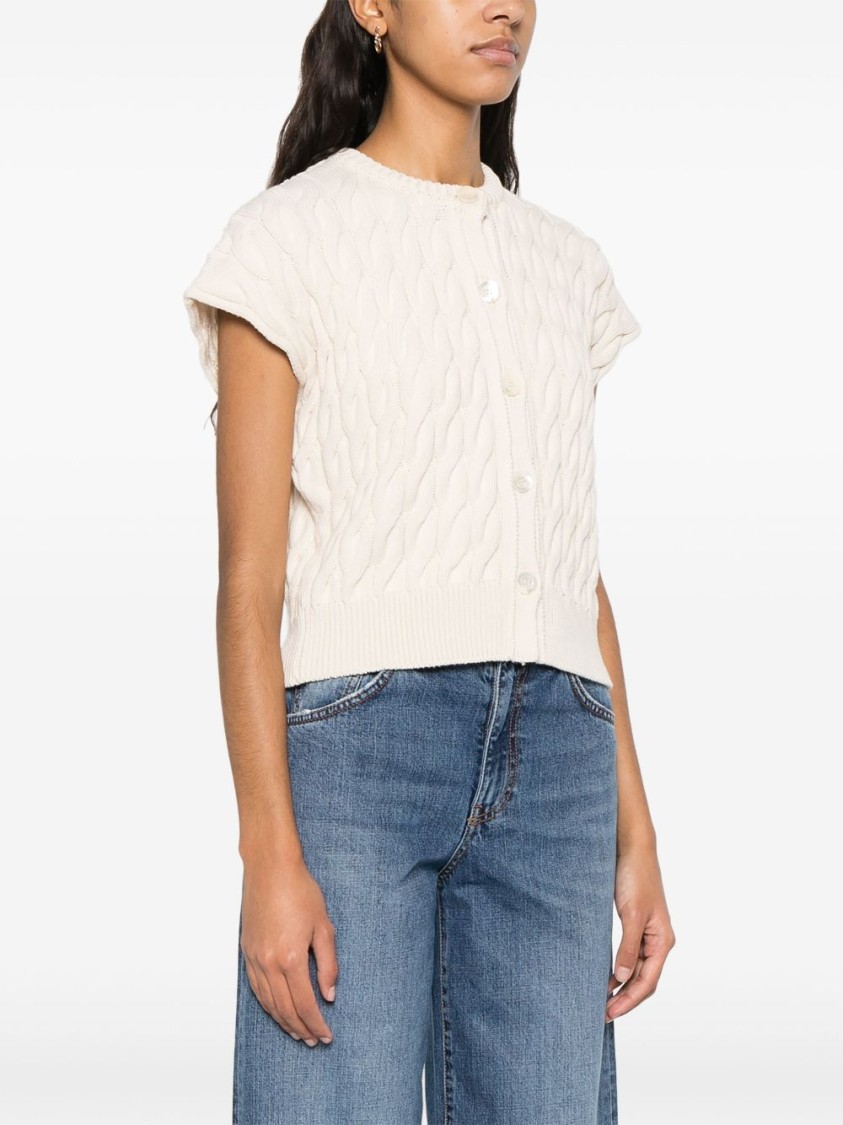 Shop Semicouture Semi Couture Textured Cable Knit Cropped Sweater In Neutrals