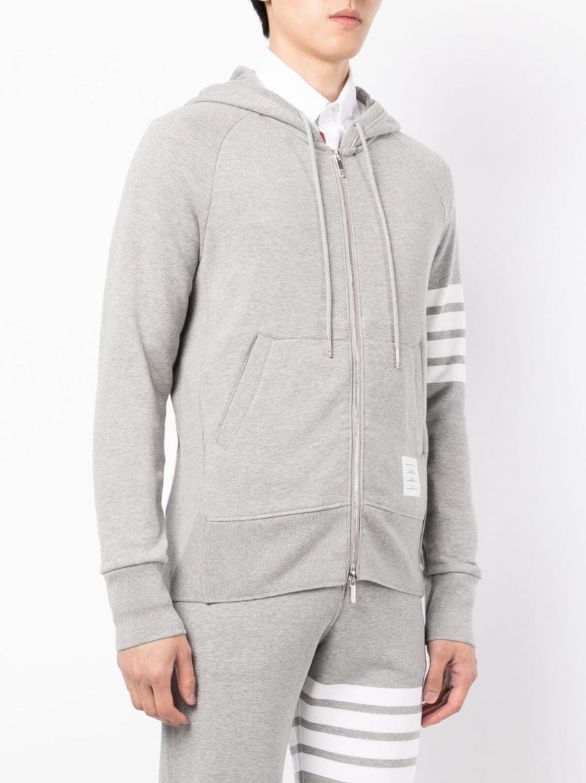 Thom Browne Mens Light Grey Striped Brand-patch Cotton-jersey Hoody In Grey