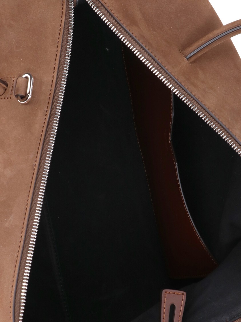 Max Mara Medium Suede Holdall Bag With Removable Charm And Shoulder Strap In Brown