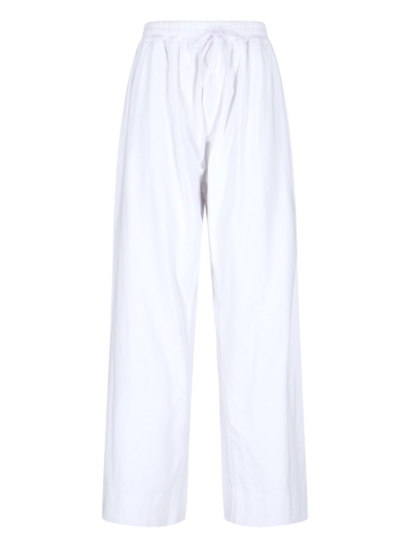 Duran Lantik High-waisted White Cotton Trousers With Draped Details