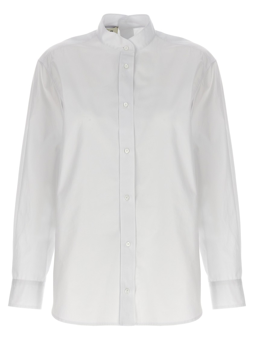 Fendi Mandarin Collar Cotton Poplin Shirt In White