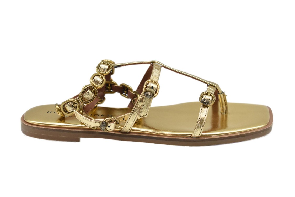 Kurt Geiger Gold Flat Shoes With Decorative Straps By In Brown