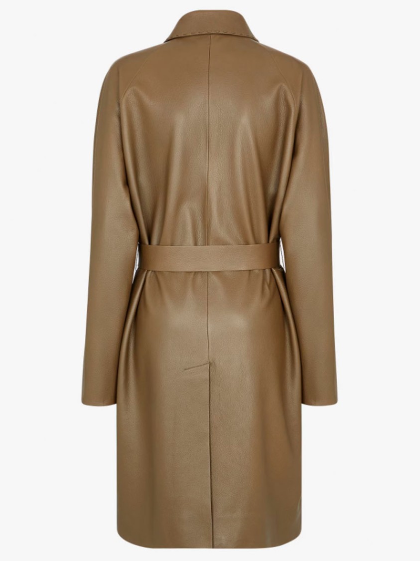 Fendi Mid-length Lambskin Overcoat With Belted Waist