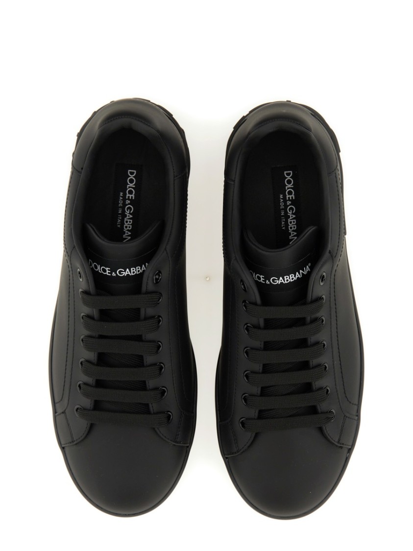 Dolce & Gabbana 'portofino' Black Low Top Sneakers With Logo Lettering Detail In Black