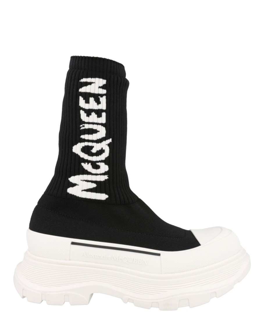 Alexander Mcqueen Tread Slick Graffiti Pull-on Boot Sneakers In Black