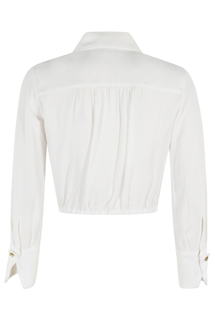 Elisabetta Franchi Georgette Cropped Shirt With Elastic Band In White