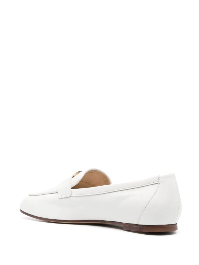Tod's Pointed Toe Loafers With Metallic Buckle Detail In White