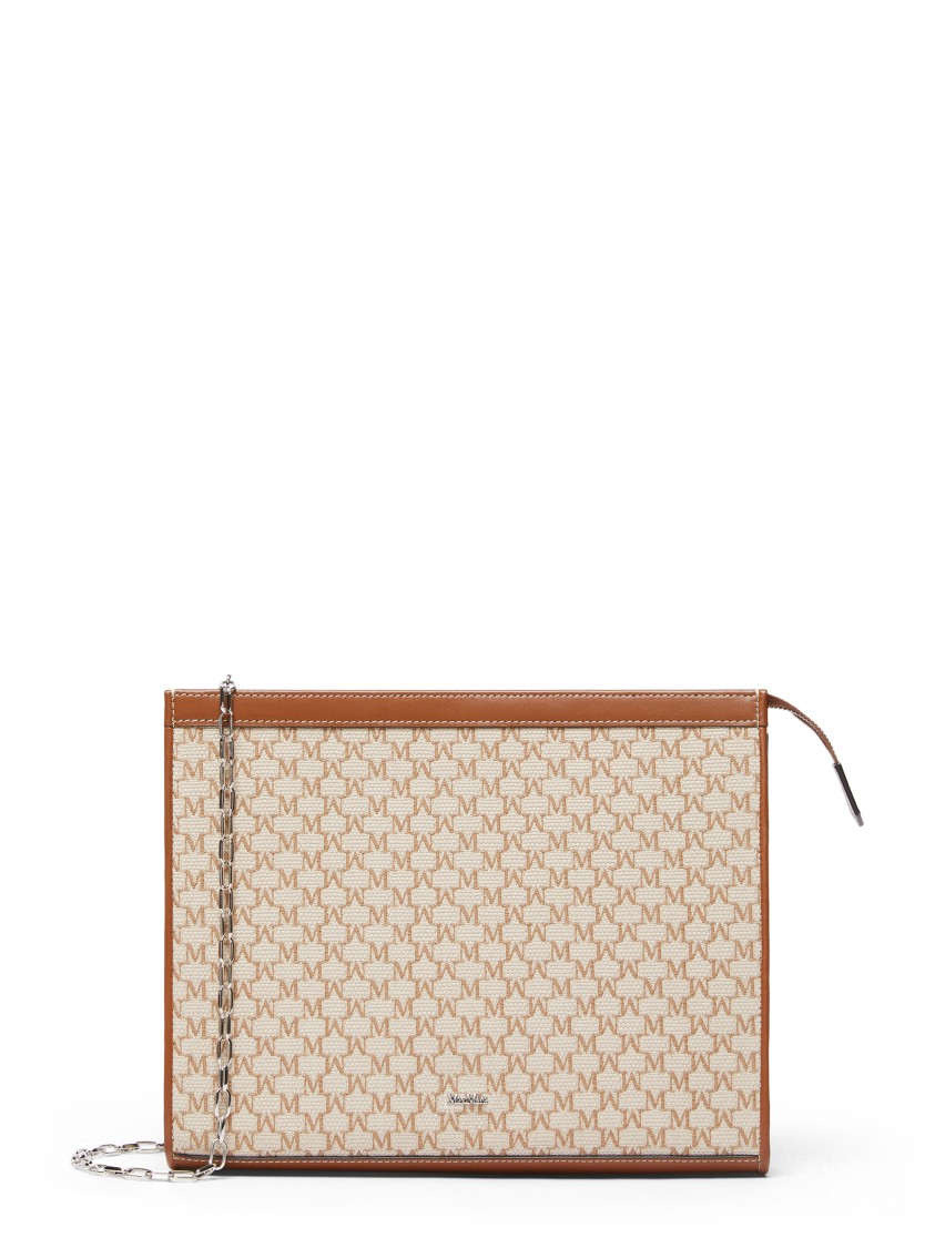 Max Mara Structured Rectangular Clutch With Detachable Chain Strap In Neutral