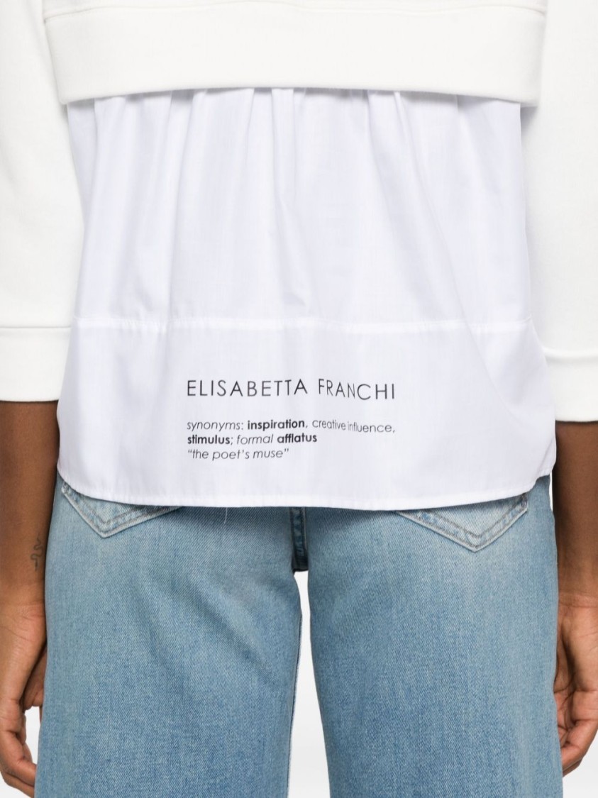 Elisabetta Franchi Fleece Top With Details In Poplin Fabric Clothing In White
