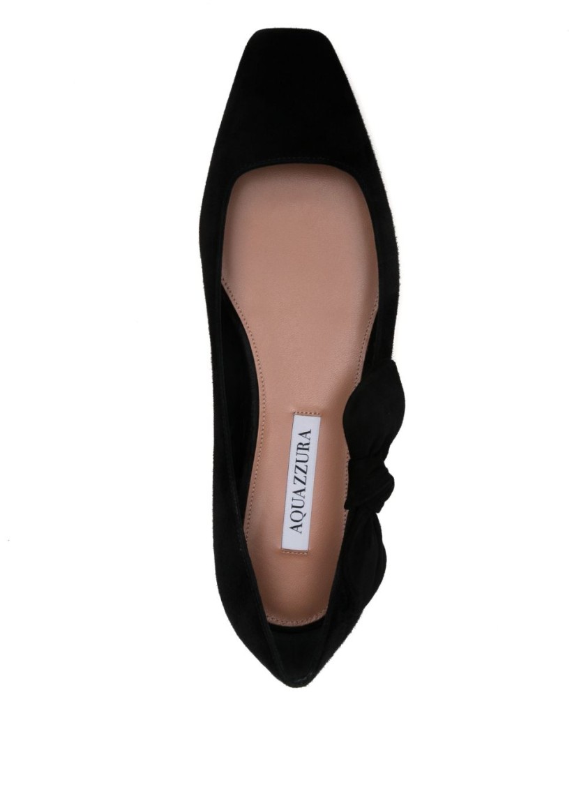 Aquazzura Very Bow Tie Suede Ballet Flats In Black