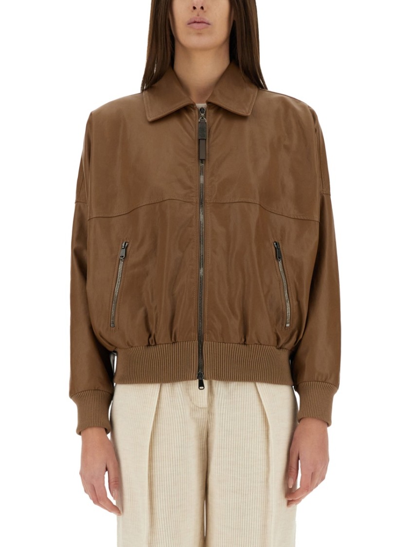 Brunello Cucinelli Long Sleeved Zipped Jacket For Women In Brown