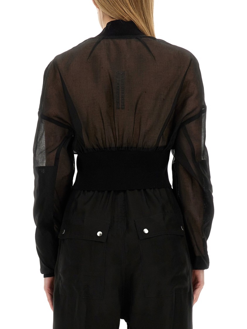 Rick Owens Sheer Fabric Cropped Bomber Jacket In Black