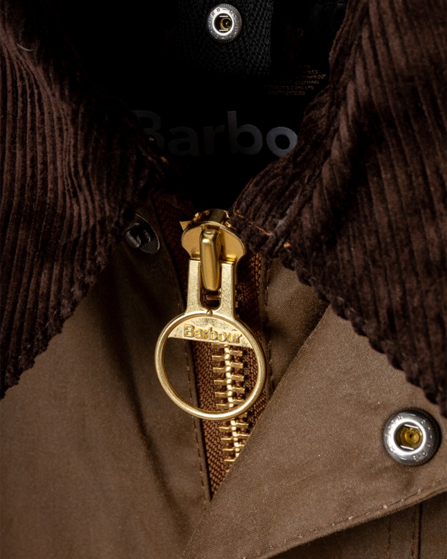 Barbour Beaufort Waxed Cotton Jacket With Iconic Design Elements In Brown