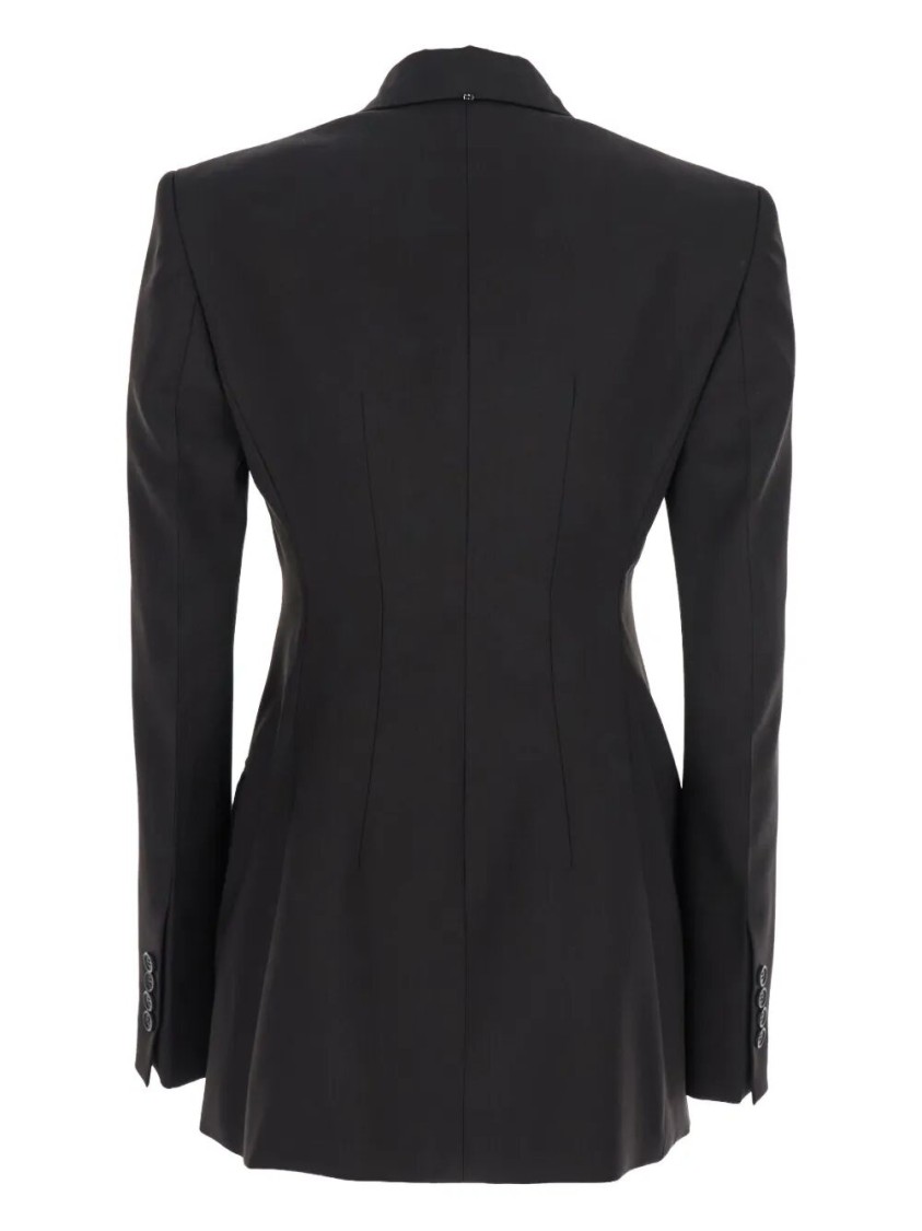 Sportmax Structured Double-breasted Blazer With Flap Pockets In Black