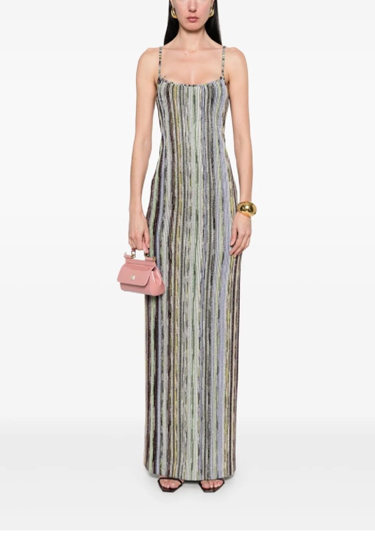 Shop Missoni Long Dress With Vibrant Striped Pattern In Grey
