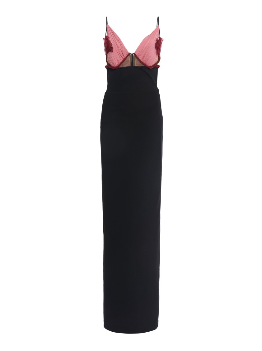 Nensi Dojaka Fitted Black Dress With Floral Appliqués