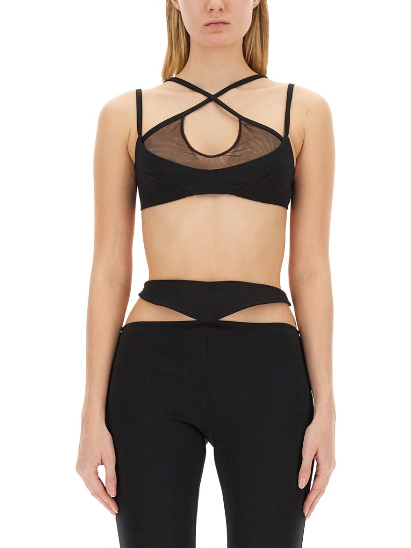 Attico Mesh-panel Criss-cross Bralette Top In Black