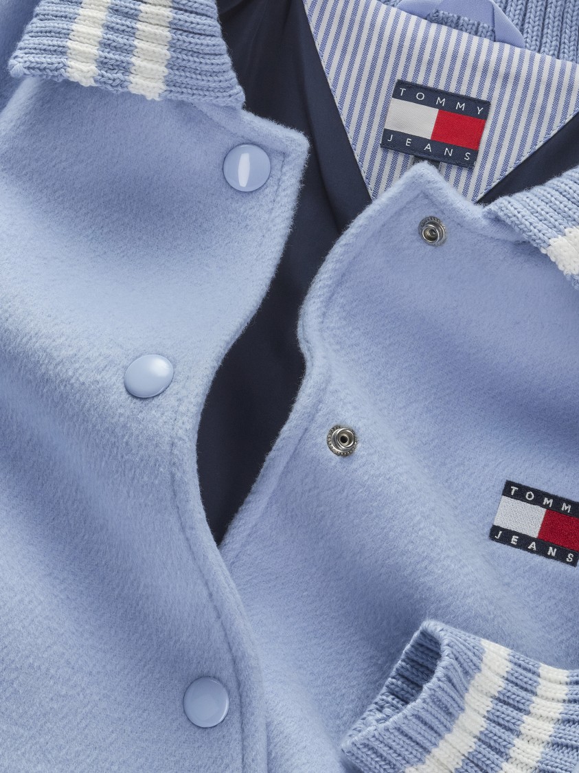 Tommy Jeans Cropped Bomber Jacket With Semi-spread Collar In Blue
