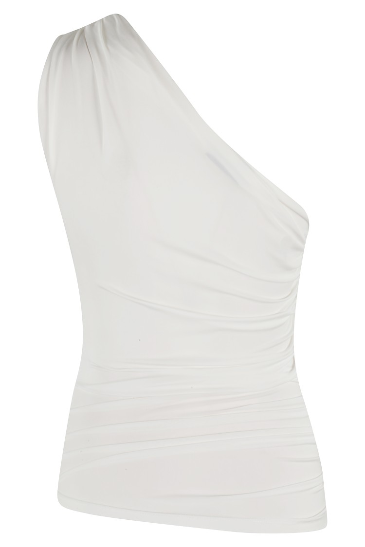 ELISABETTA FRANCHI ELISABETTA FRANCHI ONE-SHOULDER DRAPED TOP WITH TEXTURED FINISH
