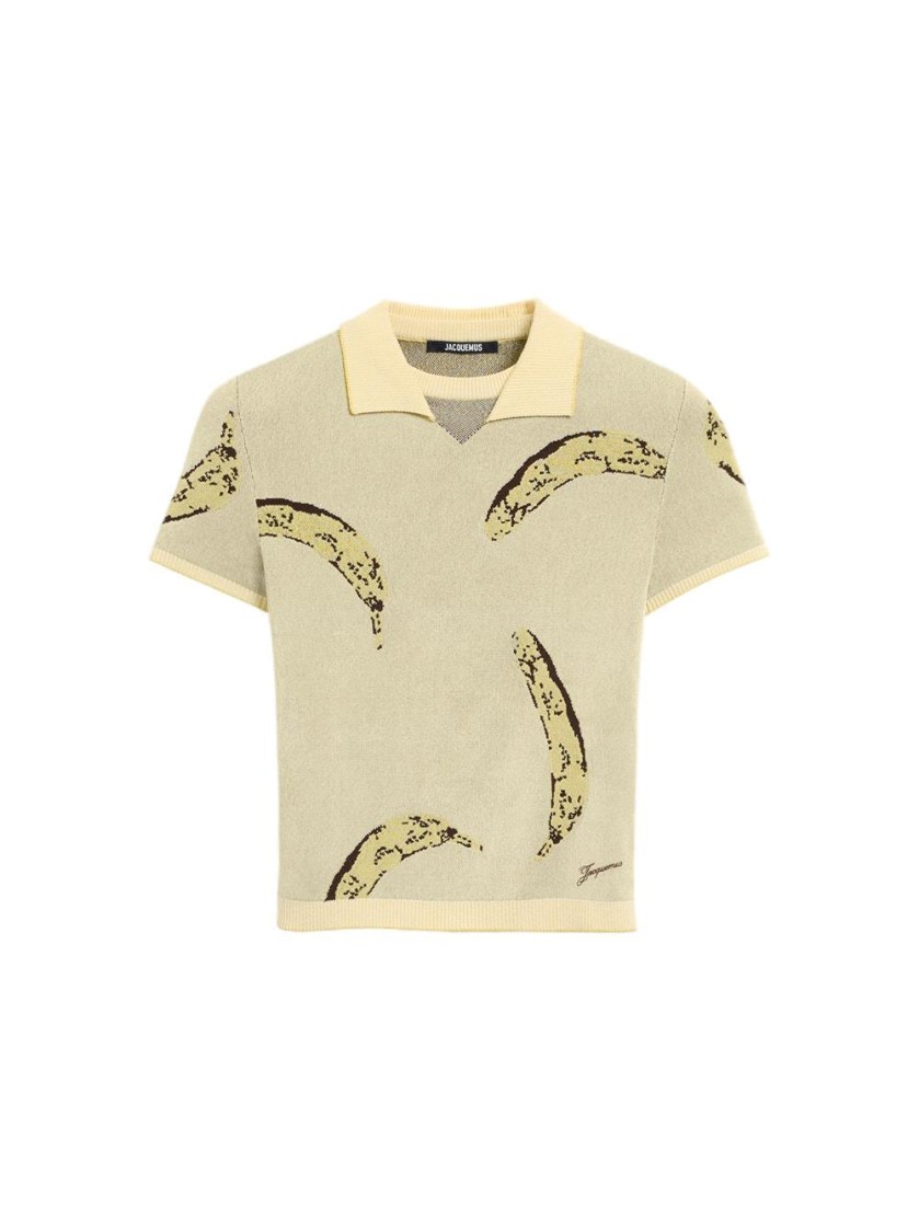 Jacquemus Womens Banana Jacquard Yellow The Marino Banana-print Woven-knitted Polo Top