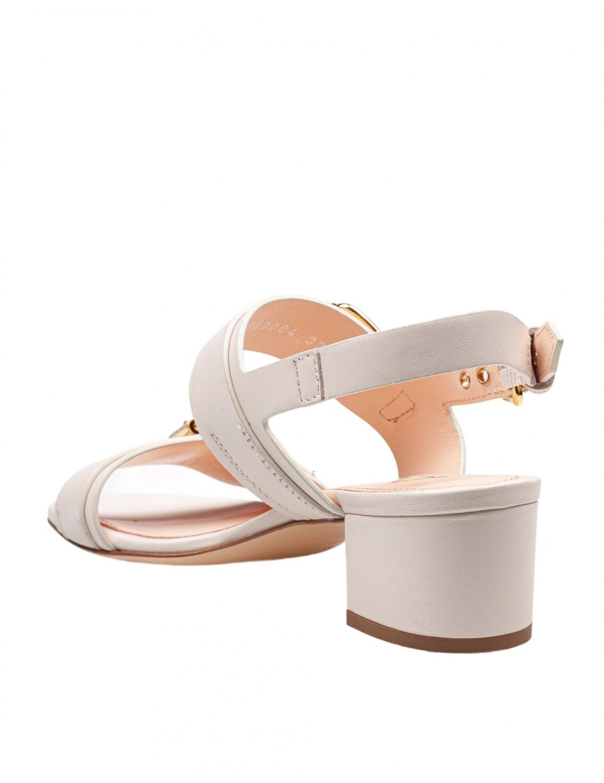 Agl Attilio Giusti Leombruni Agl Chalk Leather Sandals With Maxi Metal Buckles In Neutrals