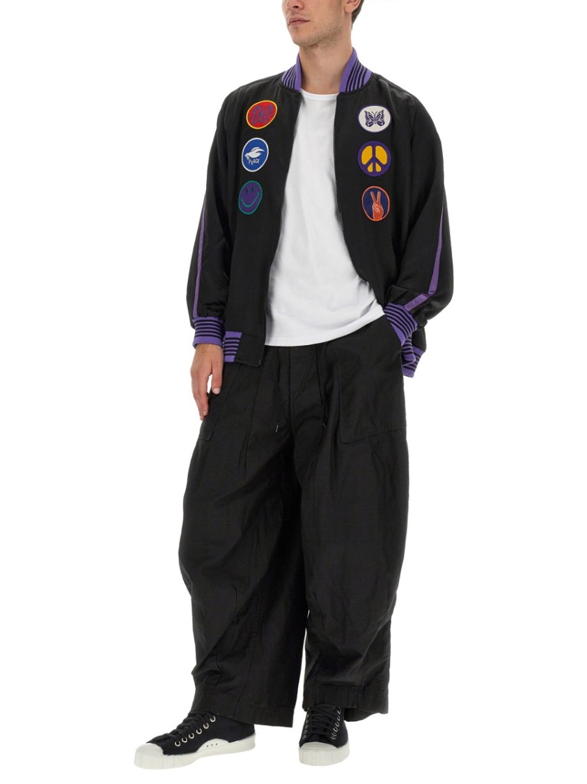 Needles Comfort Fit Satin Jacket With Graphic Patches In Black