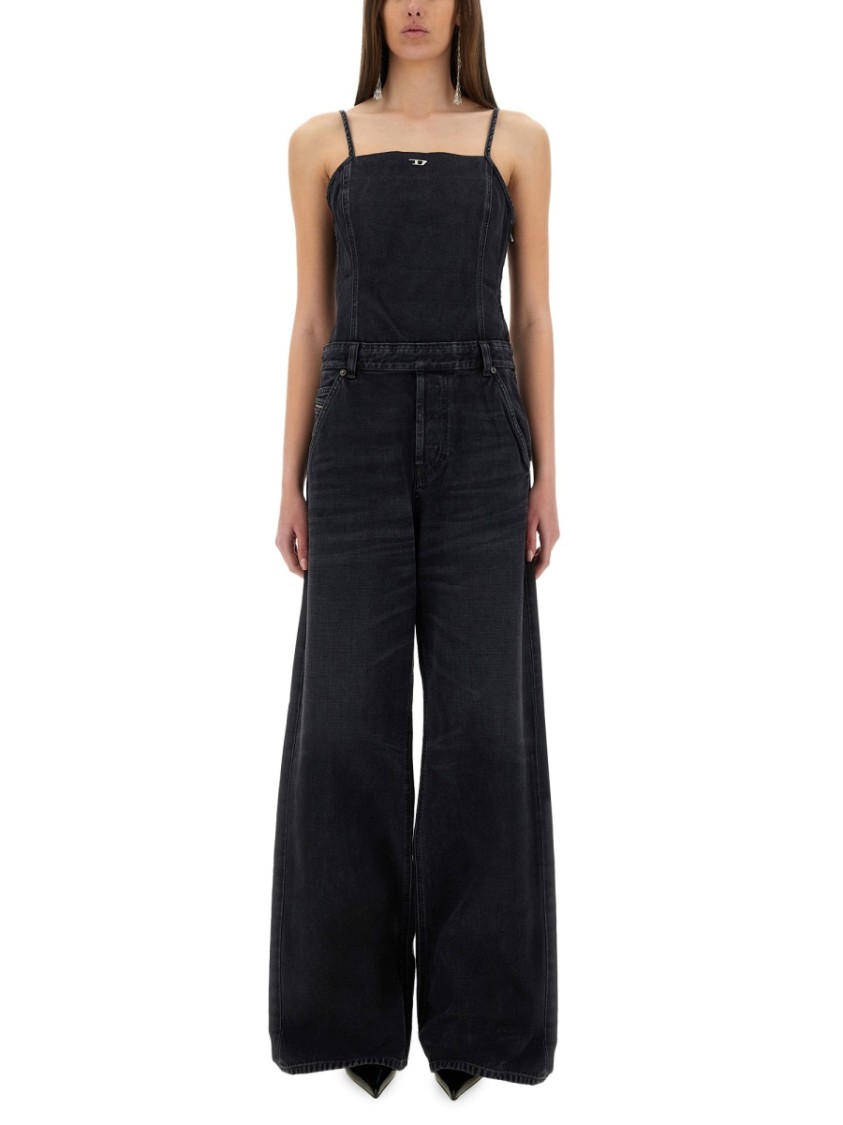 Diesel Black Jeans With Overalls And D Logo Plaque On The Front In Black