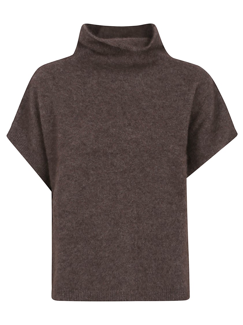 P.a.r.o.s.h Parosh High-neck Raccoon Sweater With Relaxed Fit And Ribbed Trim In Brown