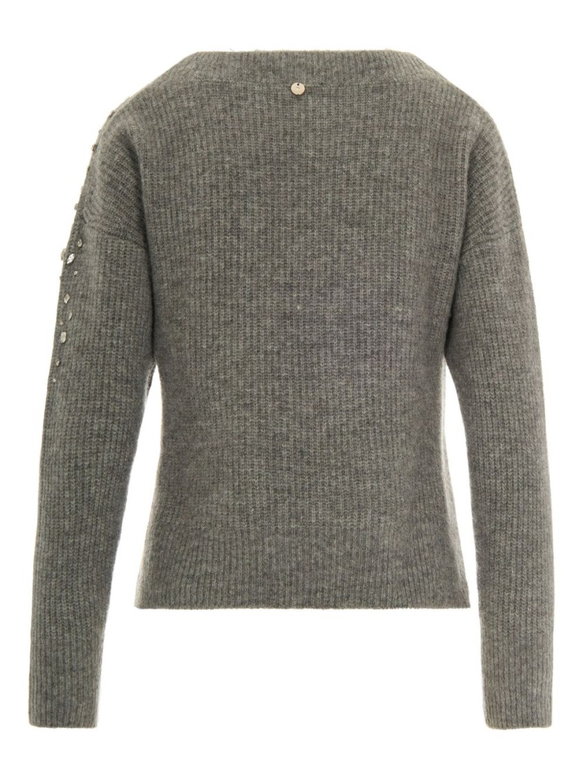 Liu •jo Liu Jo Textured Knit Sweater With Sparkling Embellishments In Green