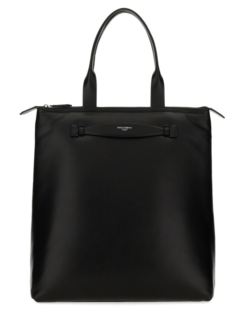 Dolce & Gabbana Logo Printed Zipped Tote Bag In Black