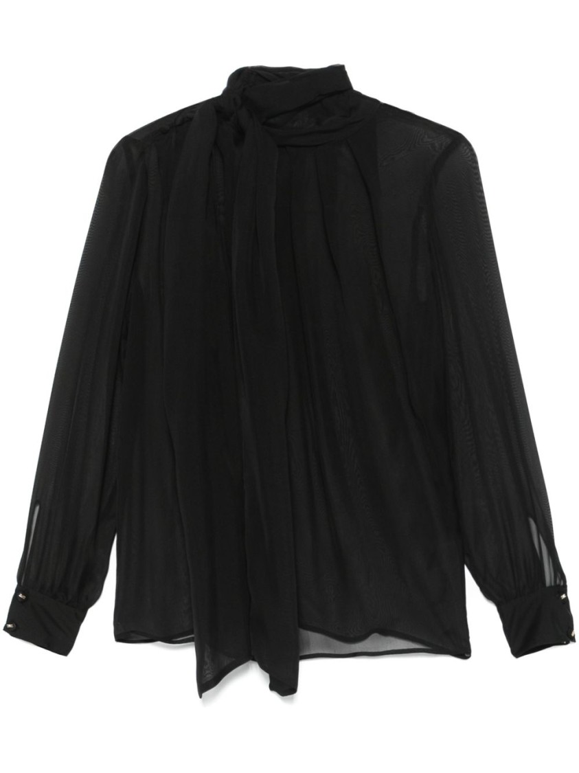Elisabetta Franchi Silk Black Shirt With Tie Detail In Black