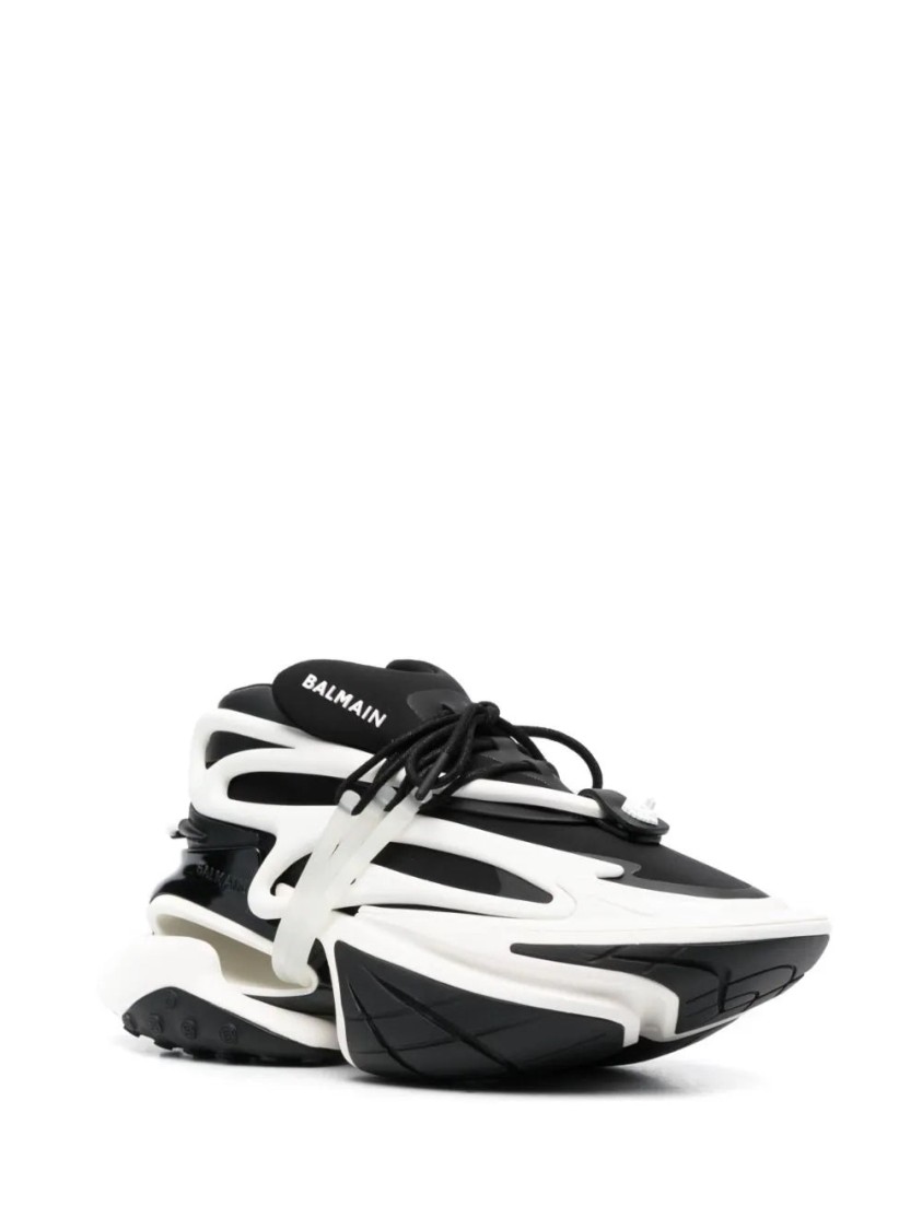 Balmain Black Neoprene And Calfskin Trainers In White