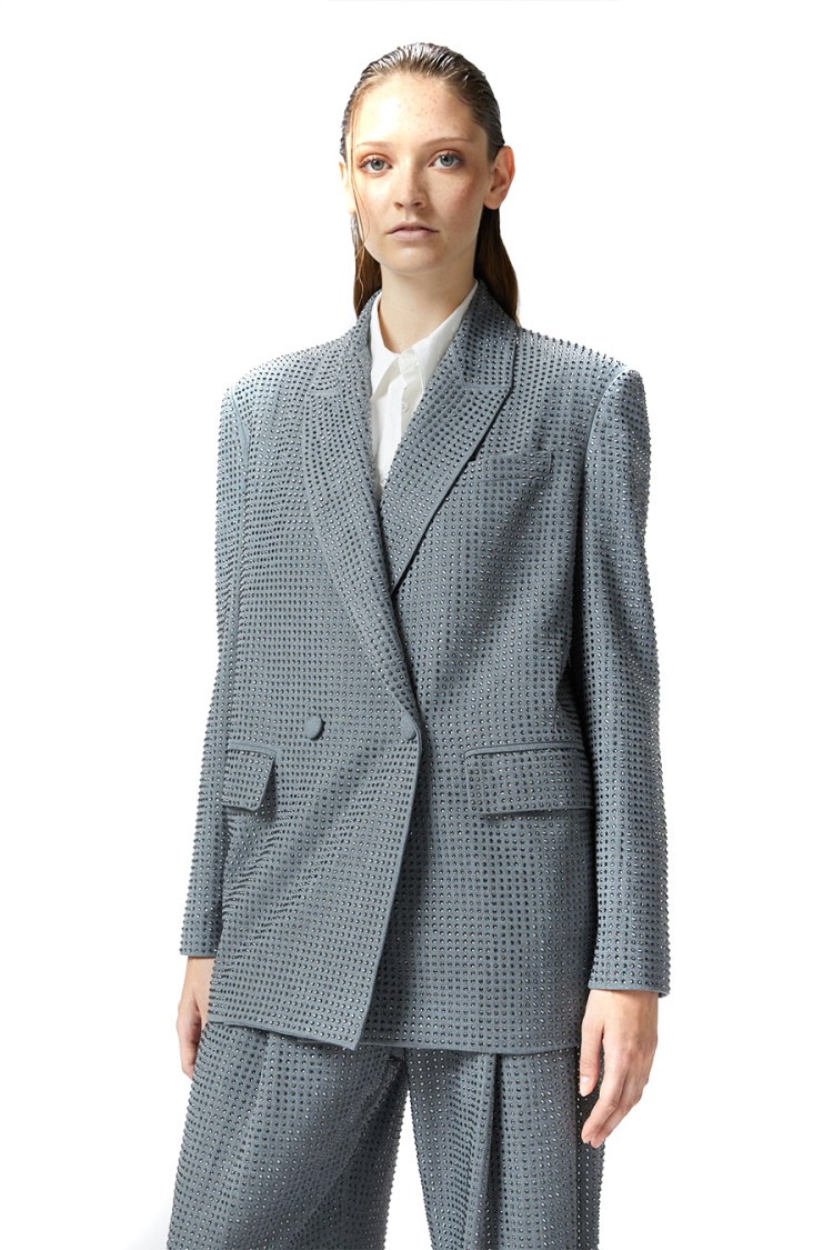 Shop Pinko Blue Double-breasted Blazer In Grey