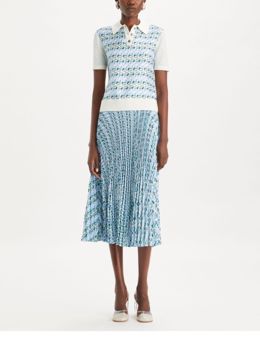 Tory Burch Polo With Front Button Placket And All-over Graphic Print